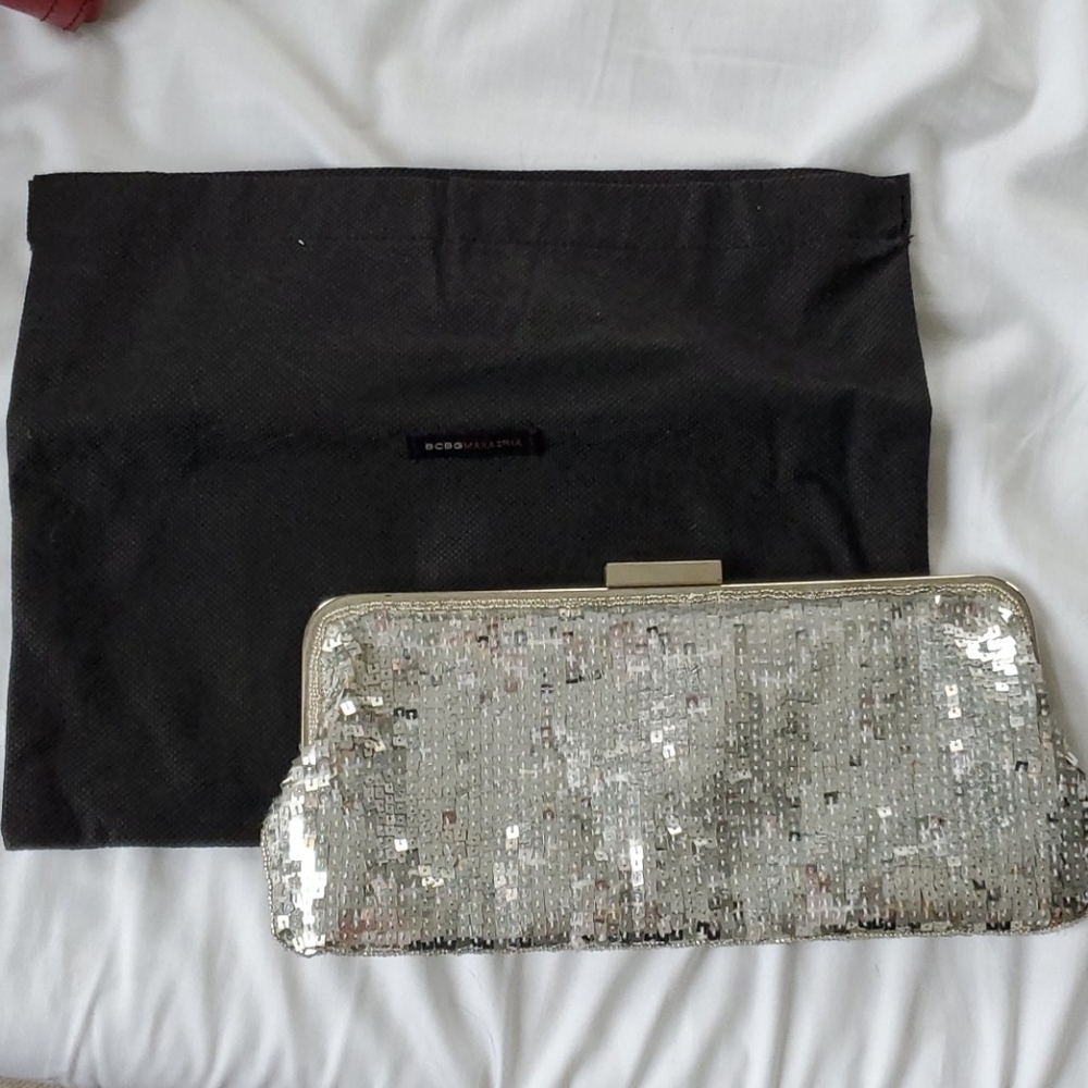 Silver sequin clutch